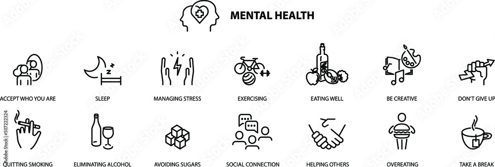 Mental health icons set , vector illustration