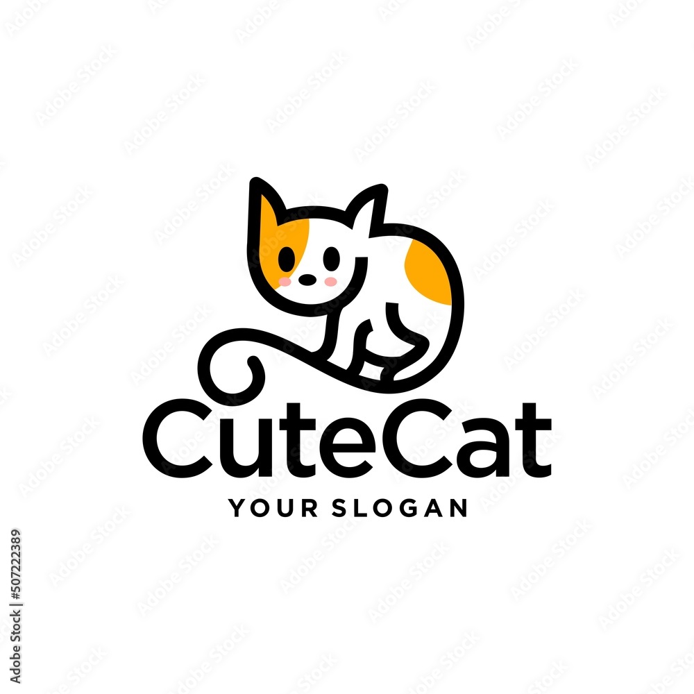 little cat logo design. Cute cartoon logo mascot of white and yellow kitten in outline line style illustration logo vector design. little cat logo design. Cute cartoon logo mascot of white and yellow kitten in outline line style illustration logo vector design.