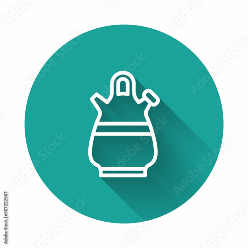White line Sangria pitcher icon isolated with long shadow. Traditional spanish drink. Green circle button. Vector