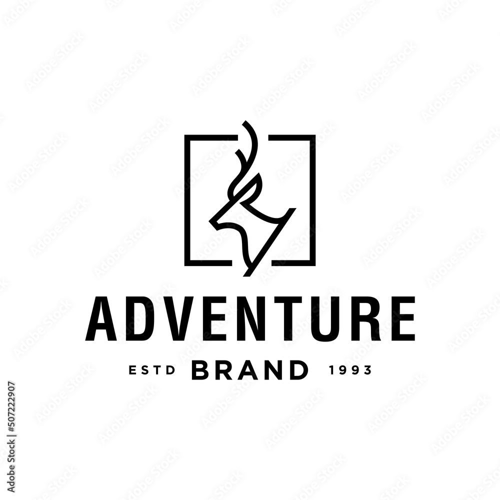Deer logo design. abstract deer head logo vector icon design in trendy line outline style artwork. outdoor brand logo Deer logo design. abstract deer head logo vector icon design in trendy line outline style artwork. outdoor brand logo