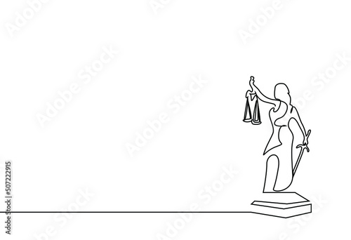 woman statue holding sword in one hand and scales of justice in the other drawing concept