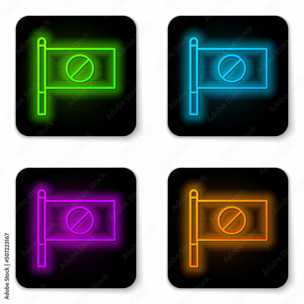 Glowing neon line Protest icon isolated on white background. Meeting, protester, picket, speech, banner, protest placard, petition, leader, leaflet. Black square button. Vector Glowing neon line Protest icon isolated on white background. Meeting, protester, picket, speech, banner, protest placard, petition, leader, leaflet. Black square button. Vector