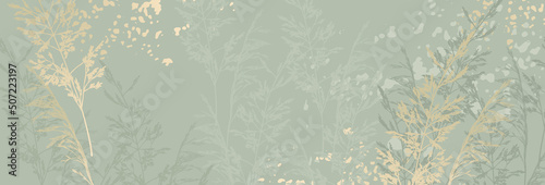 Fotótapéta Luxury floral pattern with gold leaves on a pastel green background