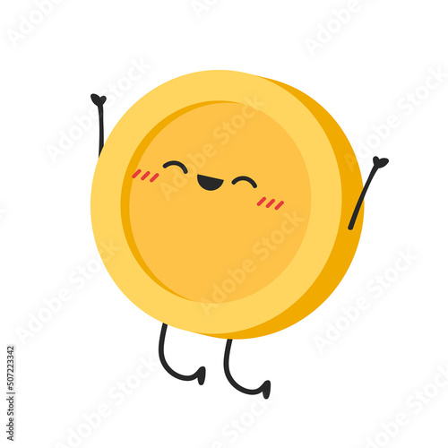 Coin character design. Glad coin. wallpaper. free space for text. coin vector.