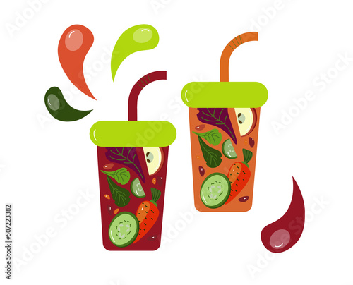 Flat illustration of green detox smoothie vector isolated on white background.