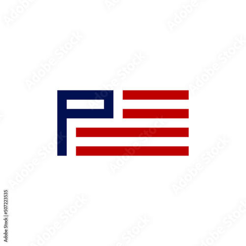 letter P and flag logo combination with blue and red color icon symbol