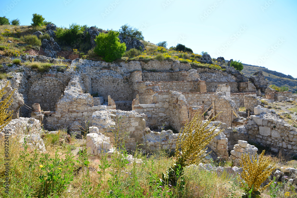 ruins of ancient town Sagalassos among green grass