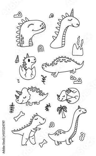 cute dinosaur hand drawn outline vector