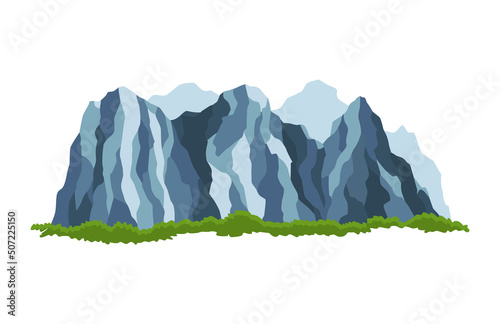Nature mountain landscape. Rocky massif or barrow mountain heap Illustration. Range rock peaks, mountain rocky environment top. Travel landscape, climbing or hiking mountains