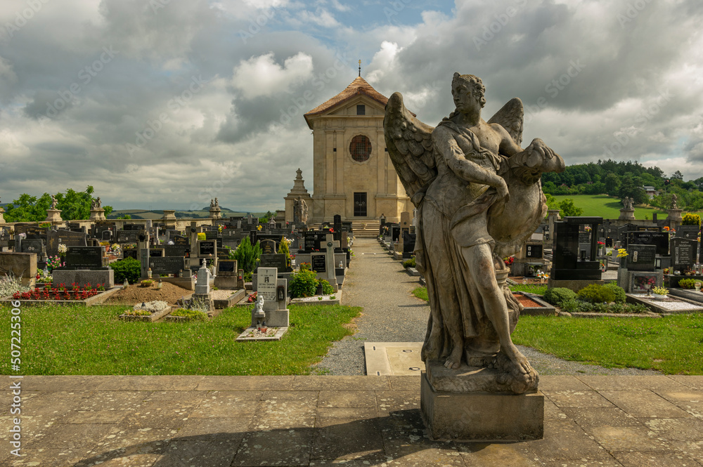 Obraz premium Landscape view on the protectec baroque cemetery of Strilky village from Czech Republic