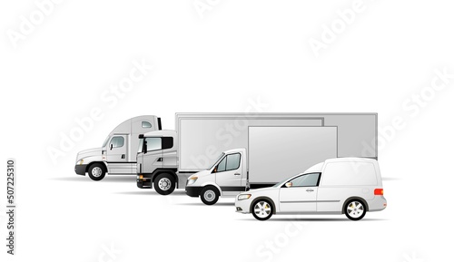 Vehicles for the delivery of goods with a carrying capacity of 20, 10, 3, 0.5 tons.