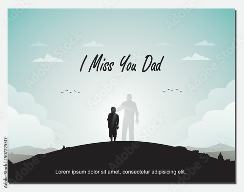 illustration design i miss you dad with sky background