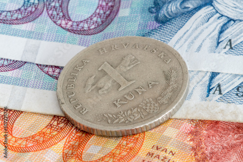 Macro photo of 1 Croatian kuna (HRK) coin. photo