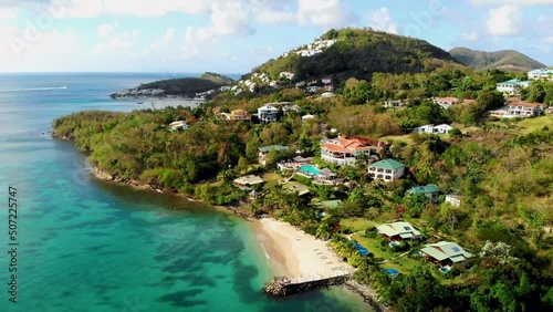 Saint Lucia Castries from above with luxury hotels , St Lucia tropical Island with blue ocean photo
