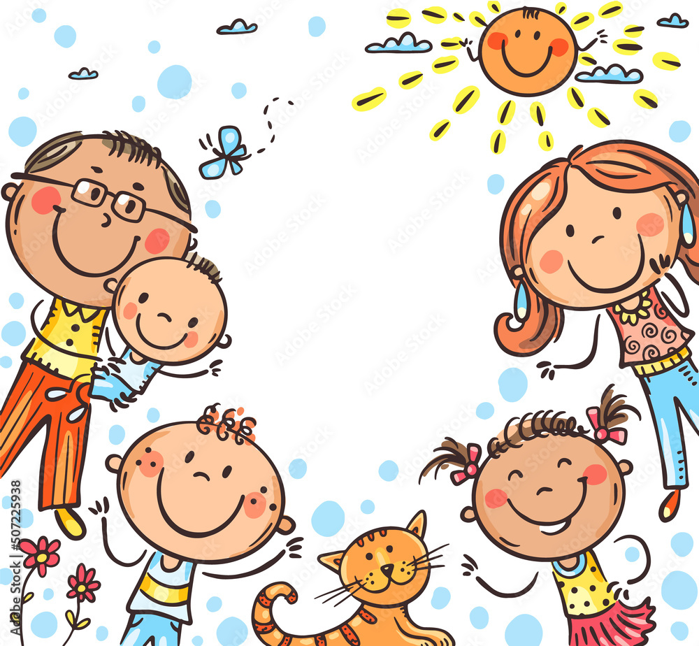 Cartoon happy cute doodle family banner frame Cartoon happy cute doodle family banner frame