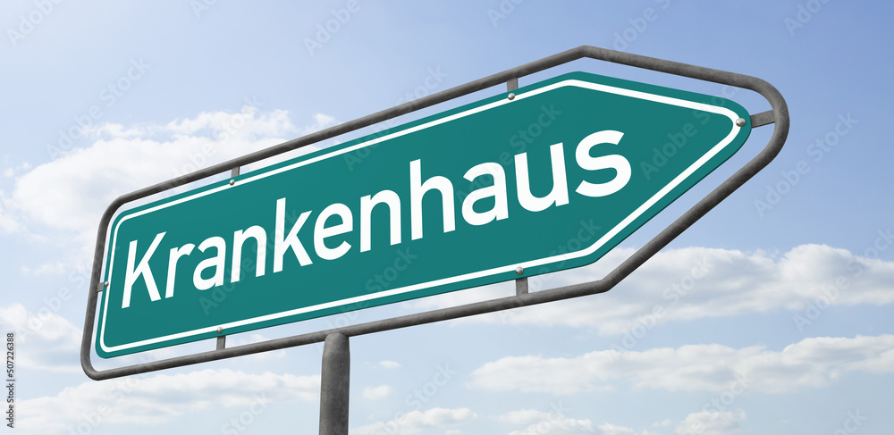Pfeilwegweiser mit der Beschriftung Krankenhaus Pfeilwegweiser mit der Beschriftung Krankenhaus