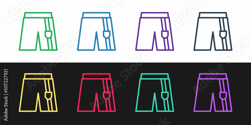 Set line Short or pants icon isolated on black and white background. Vector