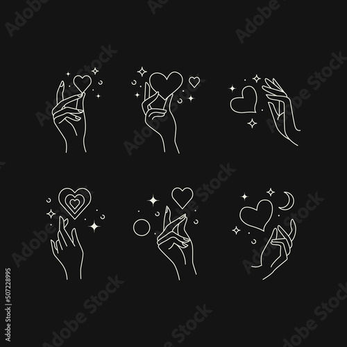Aesthetic Hand With Love Line Art Collection 