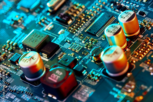 Electronic circuit board close up. 