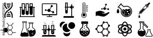 Chemistry icon vector set. study illustration symbol collection. laboratory  symbol. biology logo.