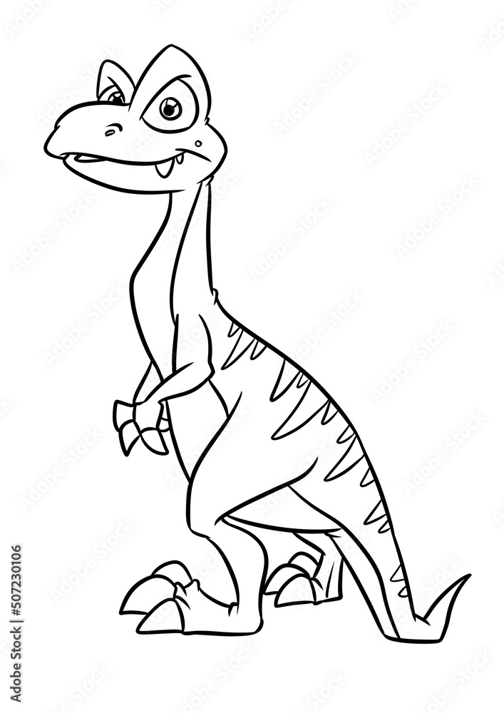 Surprise looking dinosaur coloring page cartoon illustration Stock