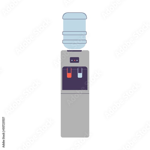 Water cooler for gym and office, vector illustration. Men and women performing fitness exercises in exercise class
