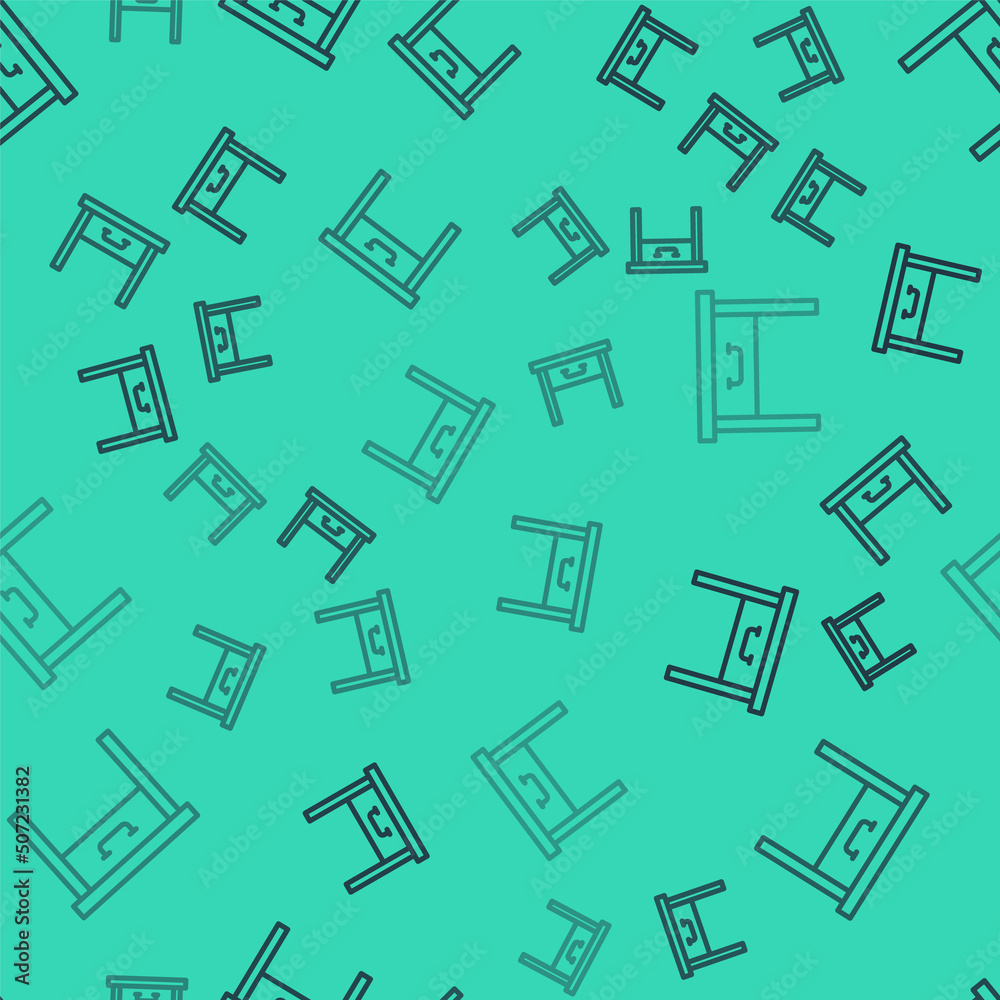 Black line Furniture nightstand icon isolated seamless pattern on green background. Vector Black line Furniture nightstand icon isolated seamless pattern on green background. Vector