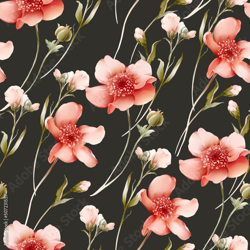 Seamless pattern with wildflowers in a watercolor style