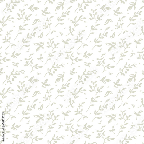 Leaves seamless vector pattern. Hand drawn background with green leaf. Pattern with eucalyptus leaves. Pastel color.