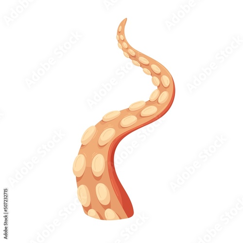 Octopus tentacle, leg raised. Underwater monsters arm twisted and crooked, stretching up. Sea kraken, cuttlefish limb. Part of water animal. Flat vector illustration isolated on white background