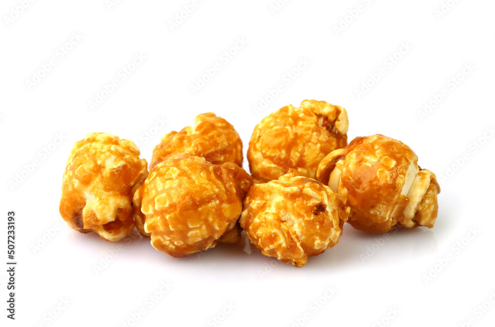 Heap of caramel popcorn isolated on white background Heap of caramel popcorn isolated on white background