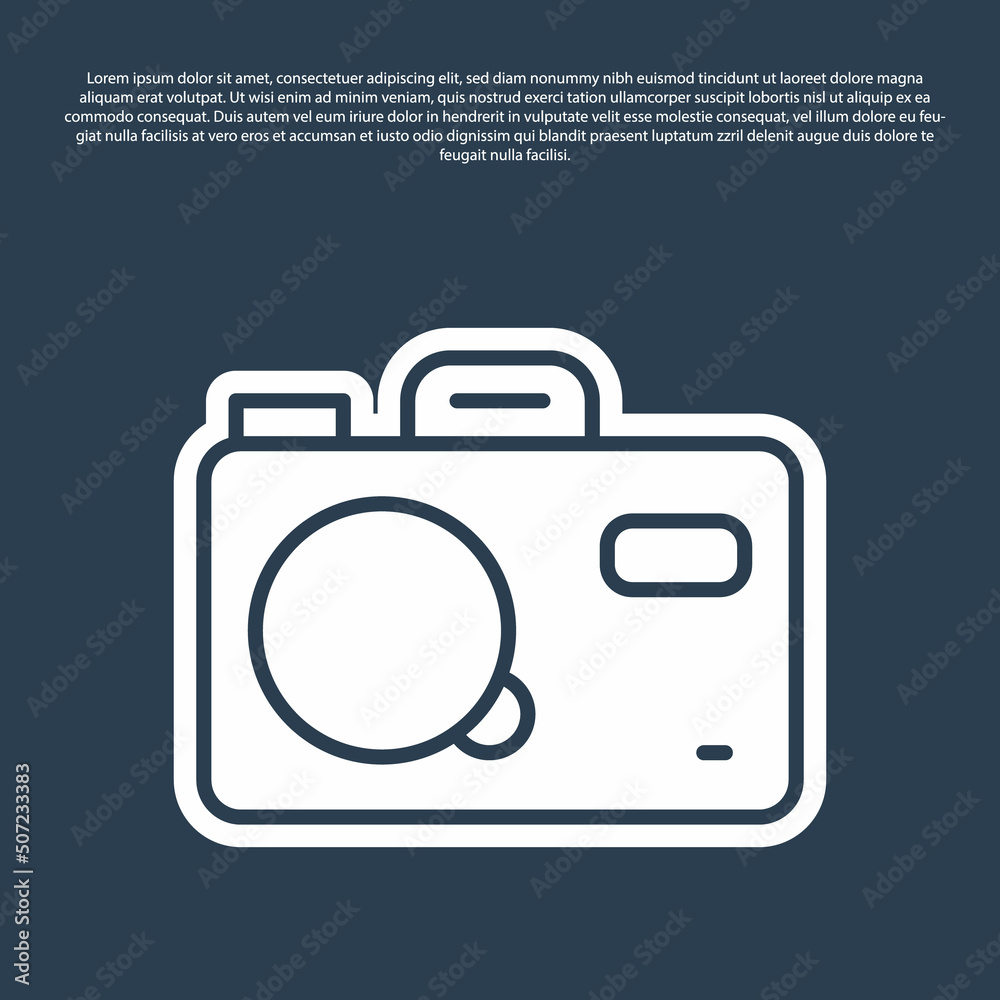 Blue line Photo camera icon isolated on blue background. Foto camera. Digital photography. Vector