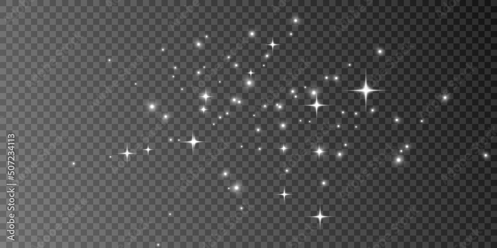 Light effect with lots of shiny shimmering particles isolated on transparent background. Vector star cloud with dust.