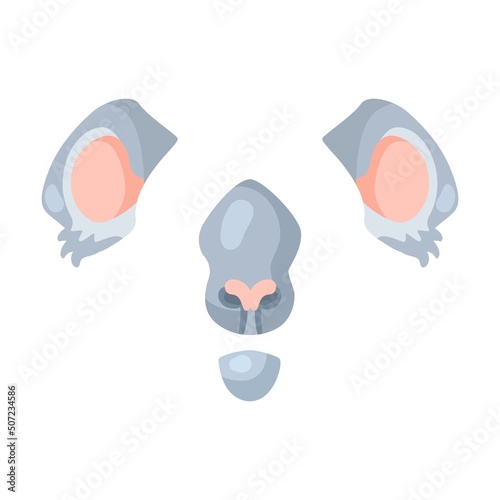 Effect with koala animal face for selfies vector illustration. Mask with animal ears, noses and muzzles for video chat or mobile app