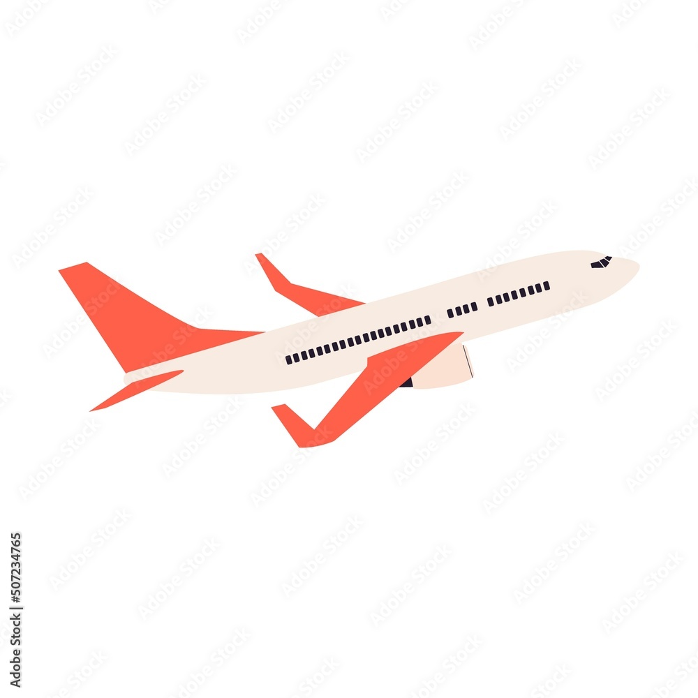 Incoming passenger plane. Simple flat vector isolated on white background
