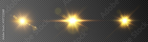 Light gold flash starlight png. Light sunlight. Shimmering glare on a transparent background. Vector