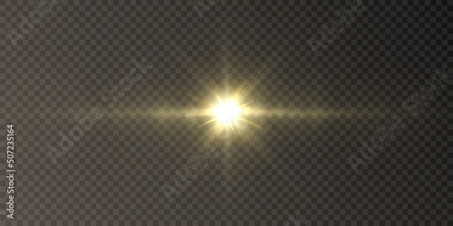Light gold flash starlight png. Light sunlight. Shimmering glare on a transparent background. Vector