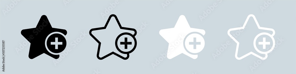 Obraz premium Stars symbol set for add to favorite icon in black and white colors. User interface vector icon.