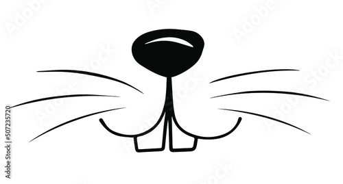 Cute rabbit nose with mustache in doodle hand drawn style