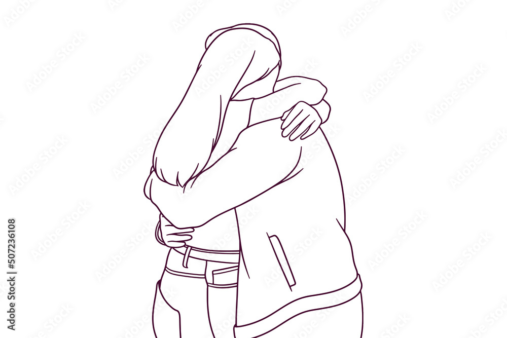 hand drawn couple hugging each other illustration