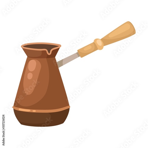 Cezve coffeemaker vector illustration. Coffee or espresso machines with filters, cups and mugs, moka pot on white background