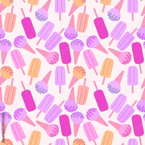 Summer seamless cartoon ice cream pattern textiles and packaging and gifts and linens and kids and wrapping paper