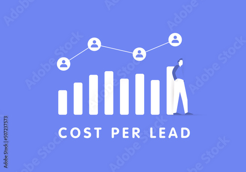Cost per Lead - cpl digital marketing and online advertising pricing model. whereby the advertiser pays a pre-established price for each lead generated. Calculate revenue per lead vector concept