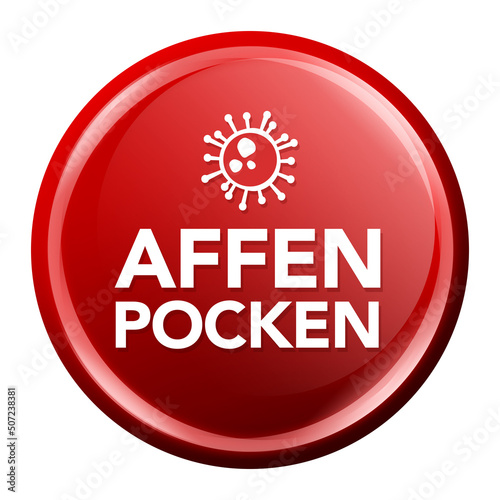 Monkeypox Virus Button. Round glossy Badge. German-Translation: Affenpocken Virus Button. photo