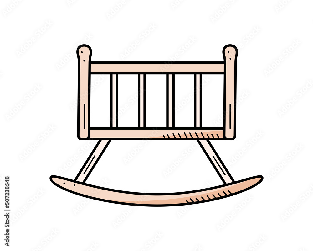 Baby rocking cradle, vector illustration of a doodle crib newborn. Baby rocking cradle, vector illustration of a doodle crib newborn.
