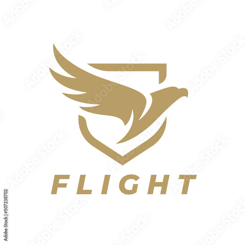 Eagle wing flight logo. Hawk shield wings icon. Flying bird emblem. Vector illustration.