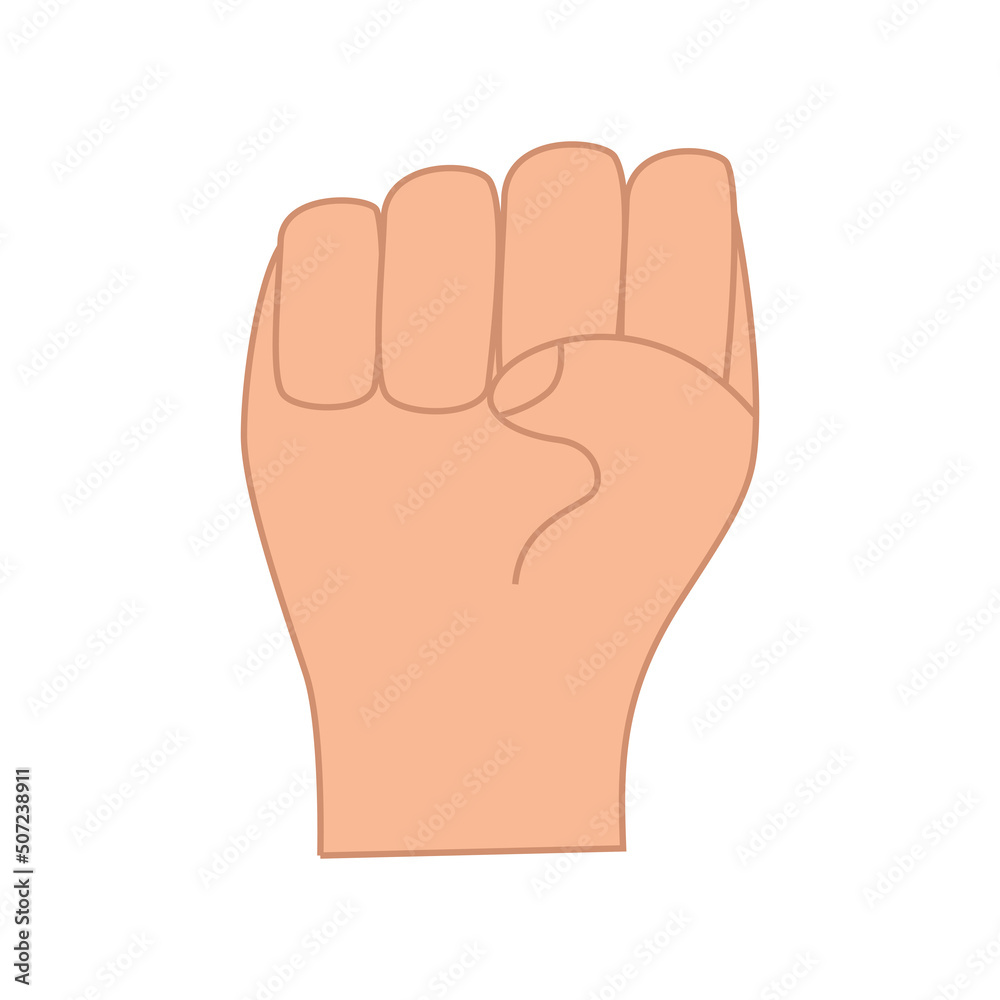Clenched fist raised up. Vector illustration gesture strong, strength isolate on white. Clenched fist raised up. Vector illustration gesture strong, strength isolate on white.