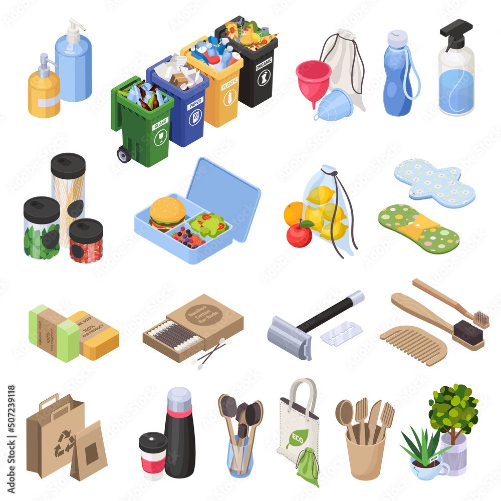 Sustainable Living Zero Waste Isometric Set Sustainable Living Zero Waste Isometric Set
