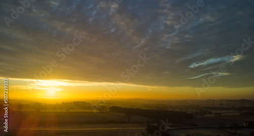 Dawn over Derbyshire fields, UK