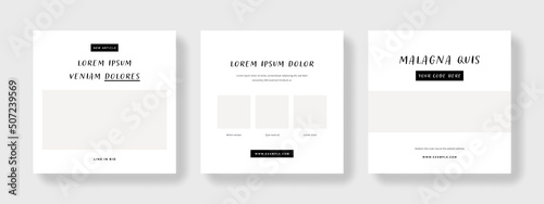Elegant white and black social media layouts with place for photos, copy space for digital marketing, business promotion of company products